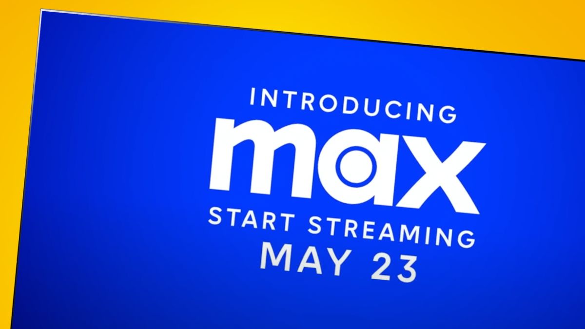 A TV screen on an orange background showing the new Max streaming service logo