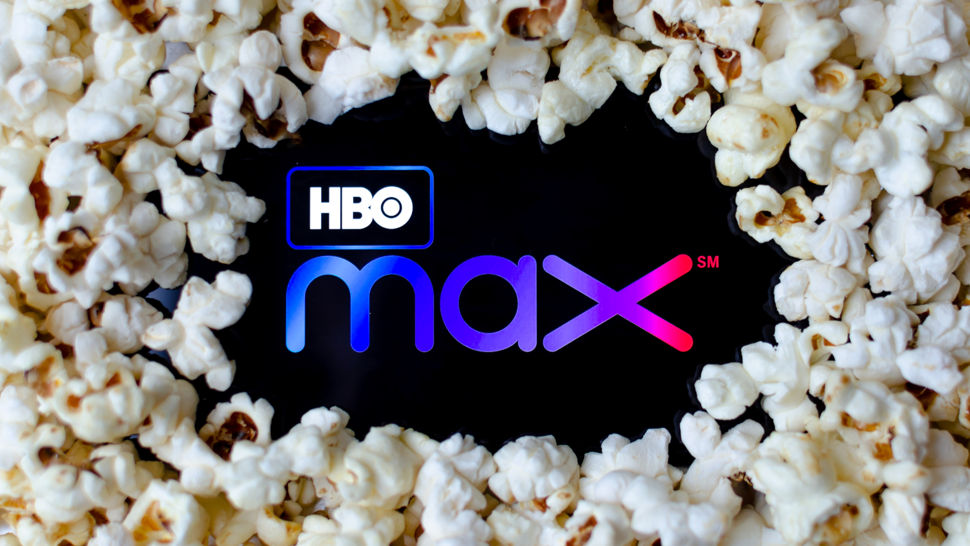 HBO Max logo surrounded by popcorn