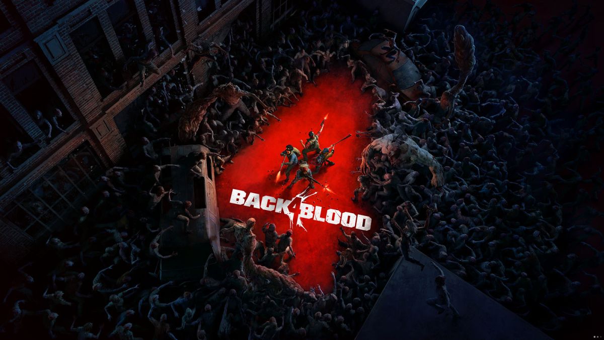 Back 4 Blood update: four people stand against undead in a four logo.
