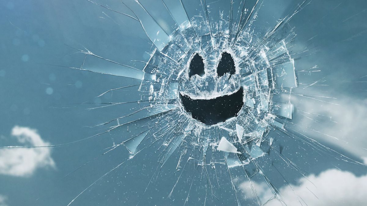 Broken glass in the shape of a smiley face