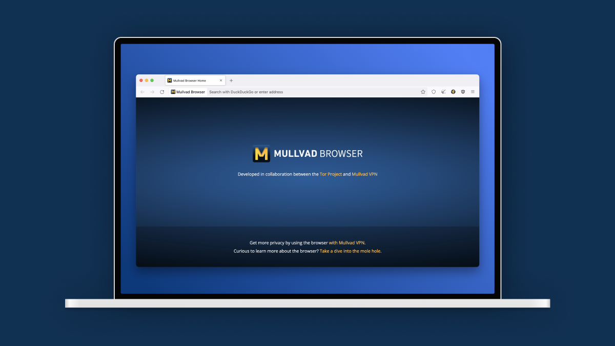 Mullvad browser on a laptop screen