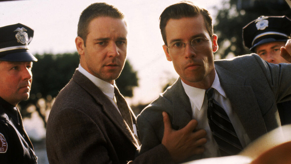 A still from the movie LA Confidential featuring Russell Crowe and Guy Pearce