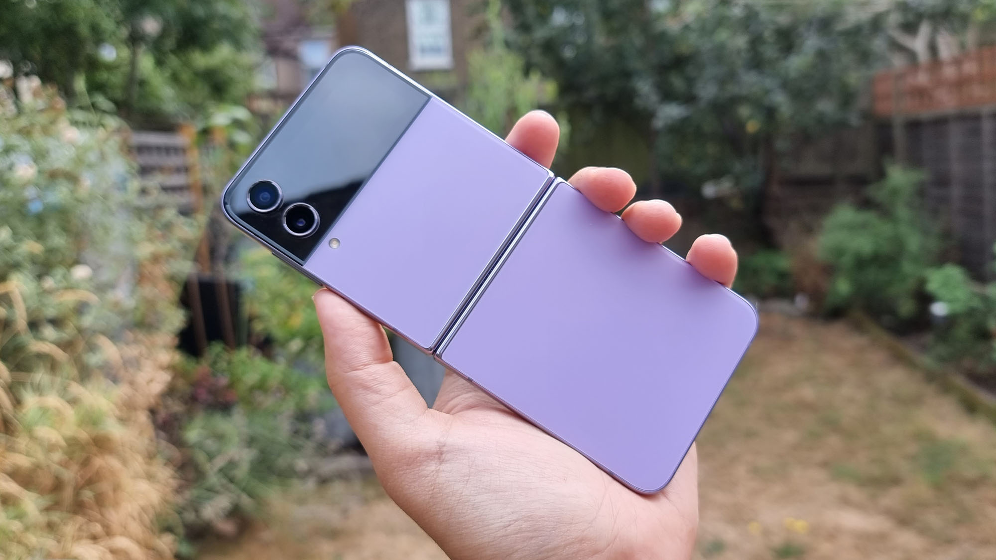 Samsung Galaxy Z Flip 4 review Bora Purple back angled