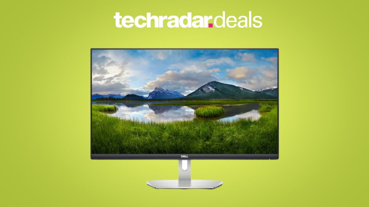 Dell S2721D monitor on light green background with