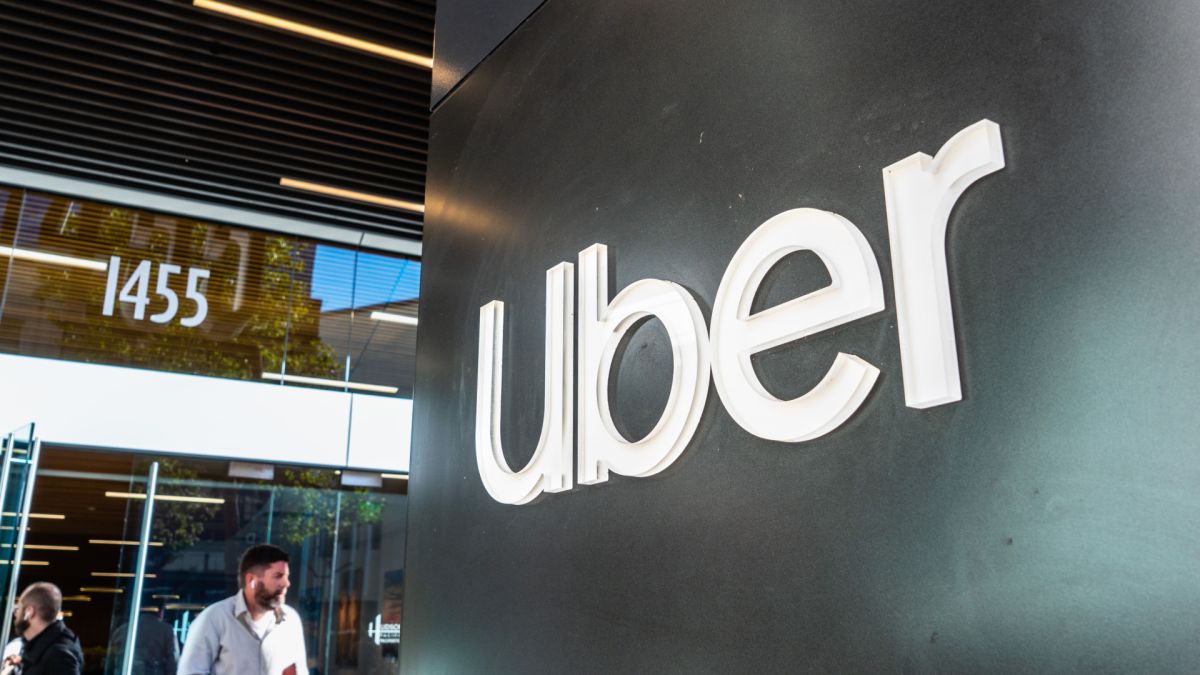 Close up of UBER sign at their headquarters in San Francisco