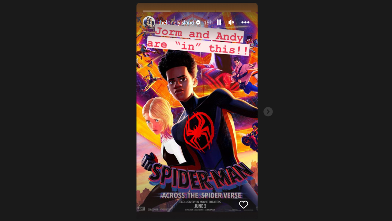 A screenshot of The Lonely Island's Instagram account showing who will appear in Spider-Man: Across the Spider-Verse