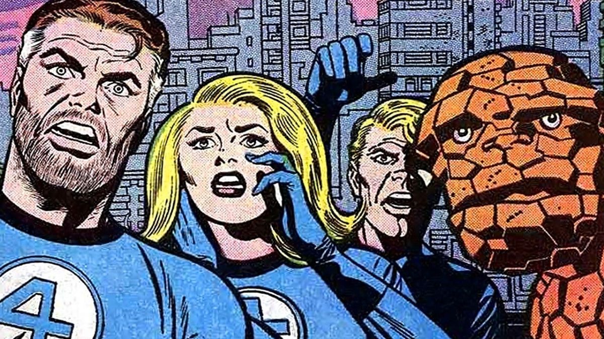 A screenshot of the Fantastic Four looking shocked in a panel from a Marvel comic