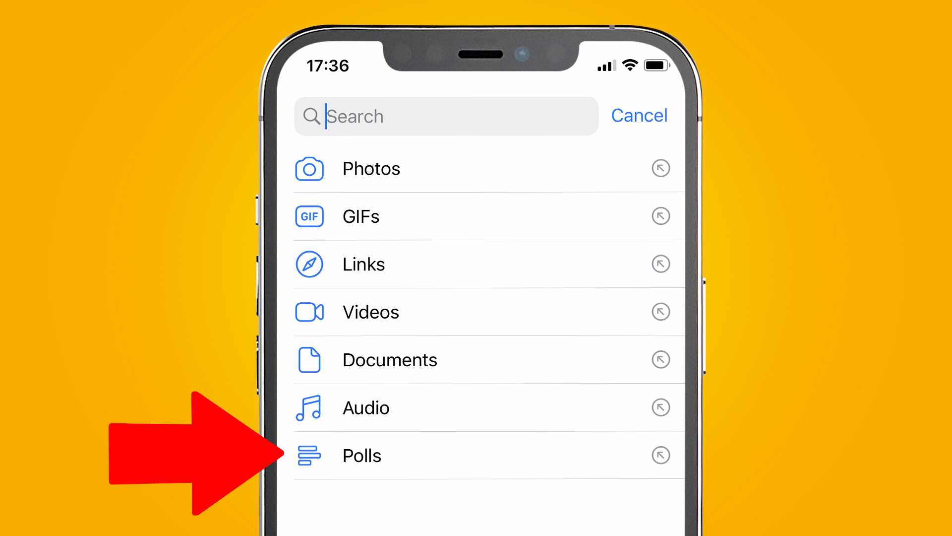 An iPhone screen on a yellow background showing a new WhatsApp feature