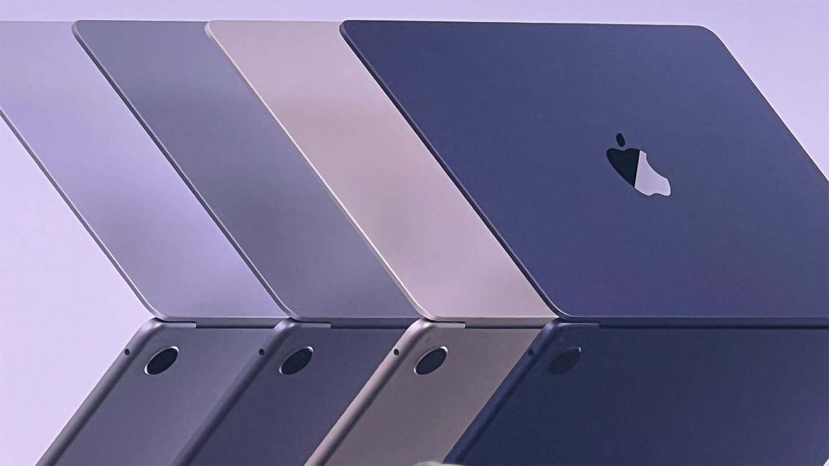 A line of Apple MacBook Air laptops