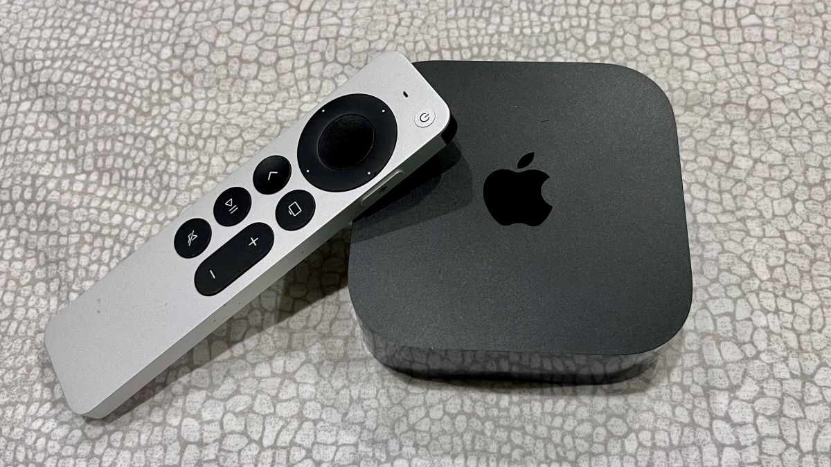 Apple TV 4K 2022 and Siri remote on white background