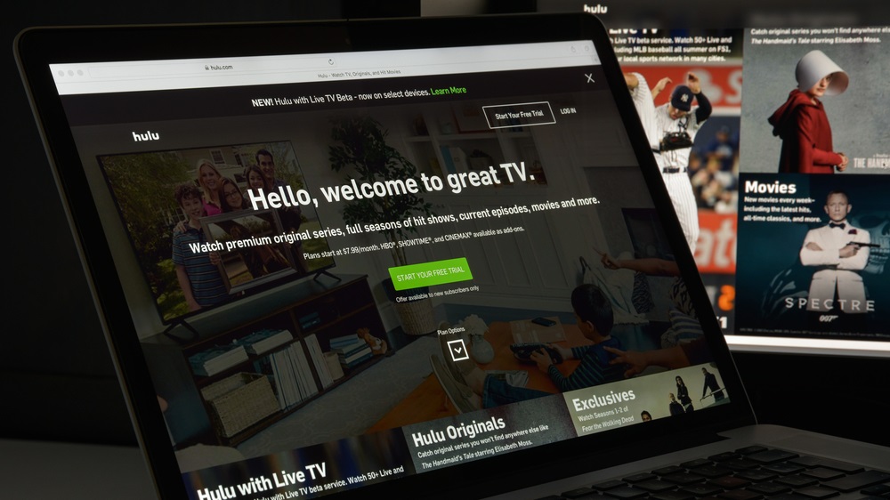 A laptop screen showing the Hulu welcome page