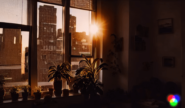 The sun peeking through the window of a New York City loft