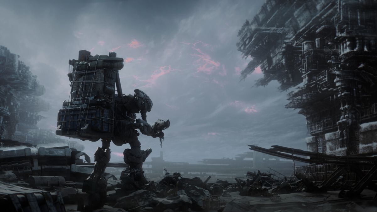 Armored Core 6 mech walks through desolate world