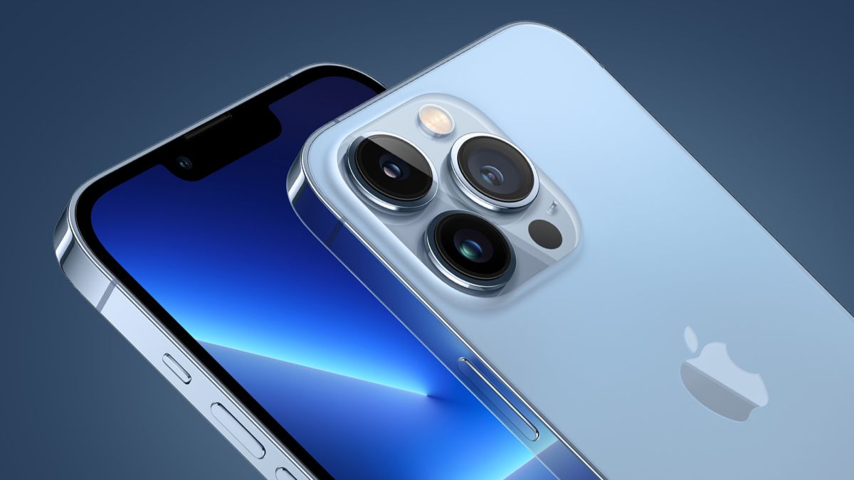 The front and back of the iPhone 13 Pro on a blue background