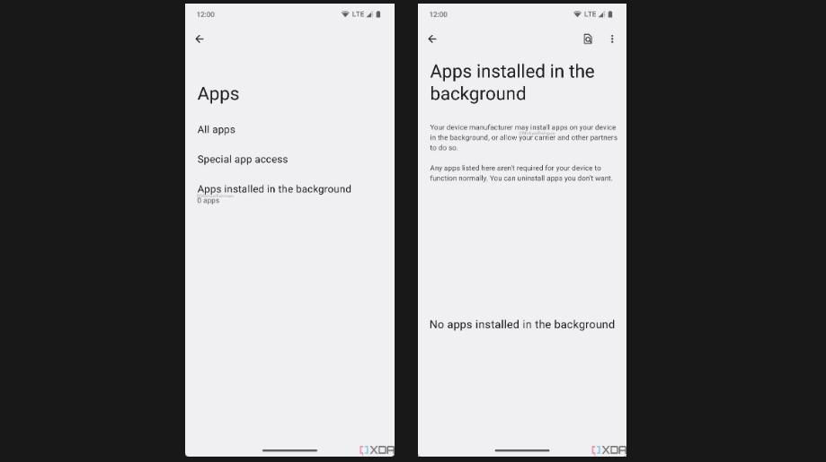 Screenshots showing the apps installed in background display on Android 14