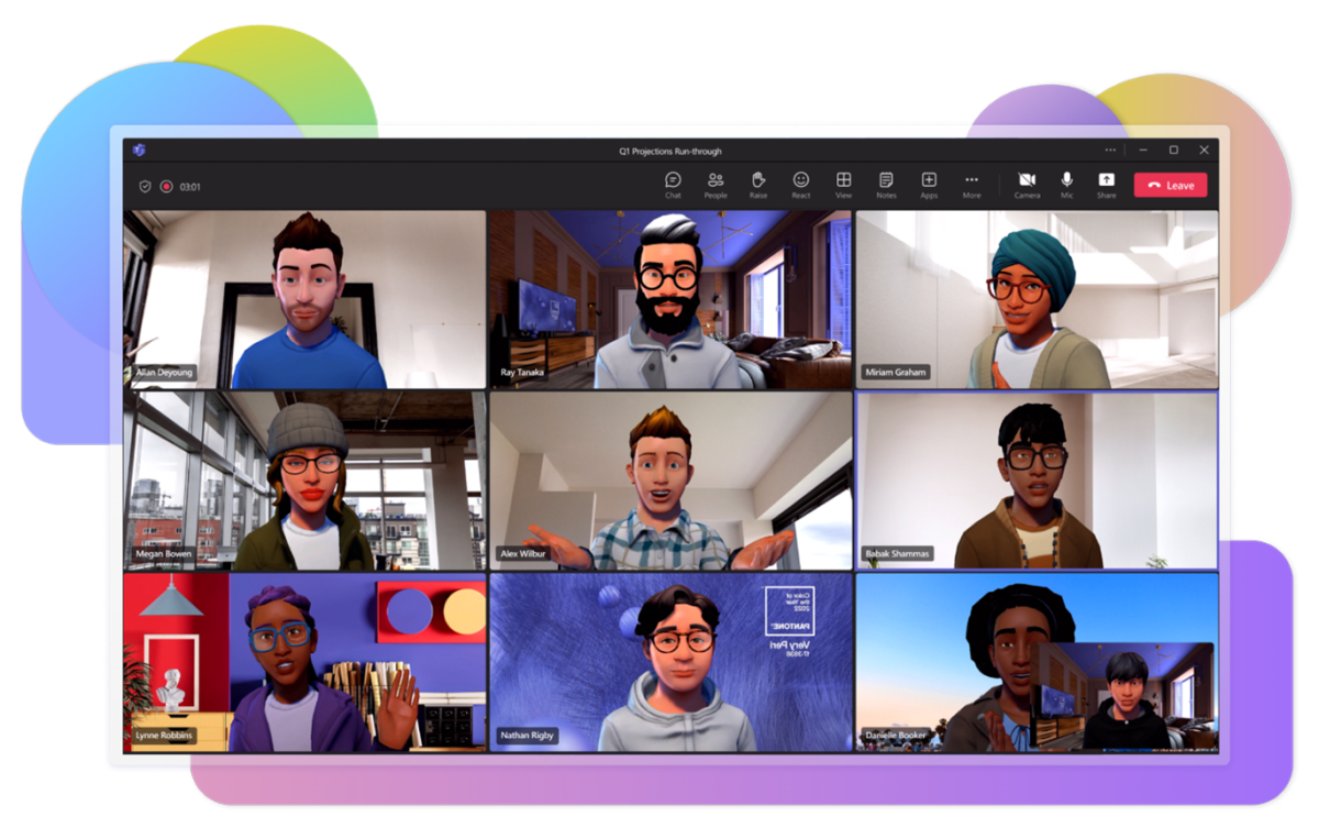 A video conference screenshot showing the Microsoft Teams avatars, now in public preview.