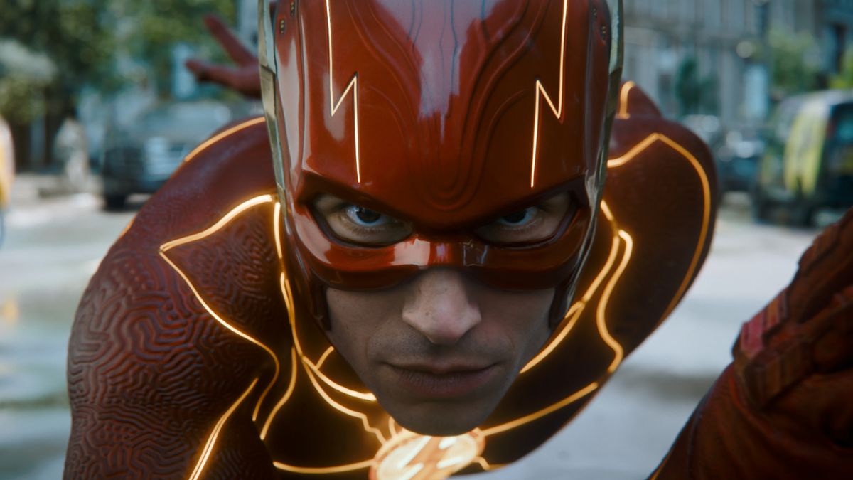 A close up of Barry Allen in The Flash movie