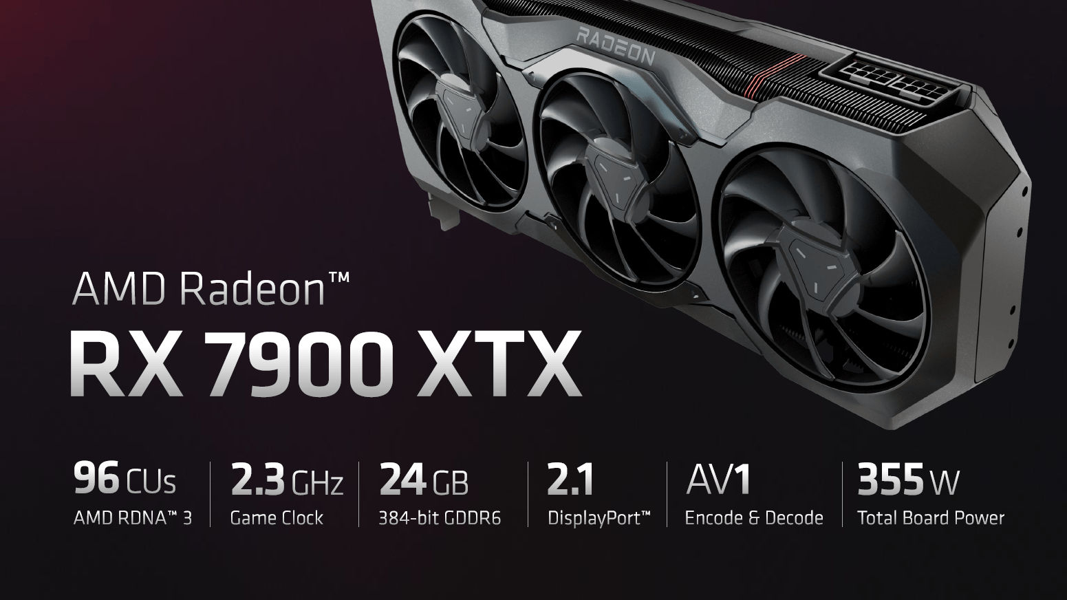 Info slide from AMD's presentation showing statistics about the Radeon RX 7900 XTX.