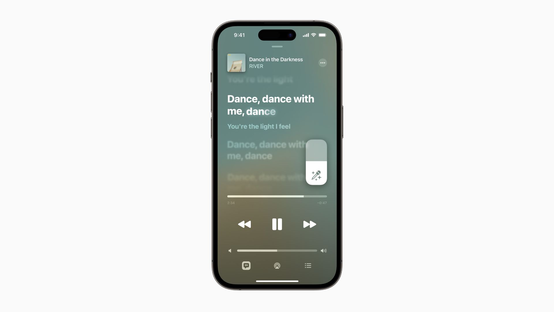 How Apple Music Sing will appear on an iPhone, the user can follow along with the lyrics and alter the vocal's volume as they sing.