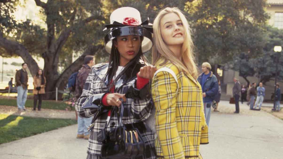 A still from the movie Clueless of two women standing on a street